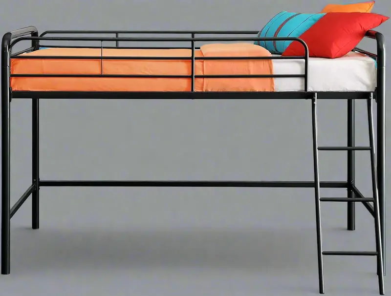 Black Metal Loft Bed with Integrated Ladder – Sturdy Elevated Sleeping Solution (331811)