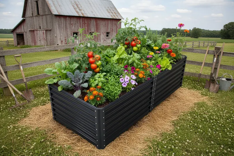 Black Powder-Coated Steel Raised Garden Bed – Weatherproof Outdoor Planter Box