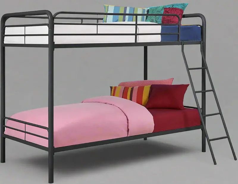 Black Twin-Over-Twin Metal Bunk Bed – Compact Kids’ Bedroom Frame (666931)