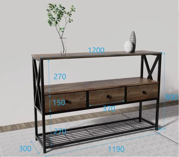 Brown Rustic Console Table – 47.2-Inch Wide with 3 Drawers & 3-Tier Shelving K2509