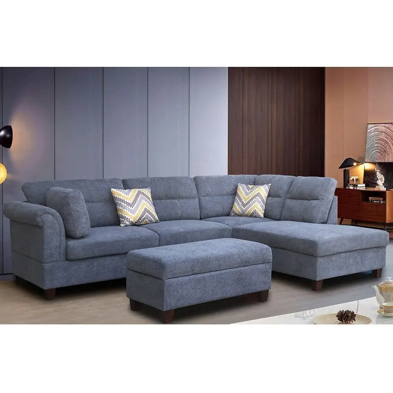 BT1926LG Modern Light Gray Modular Sofa Set – Includes Pillows, Ottoman, and Configurable Left/Right Orientation