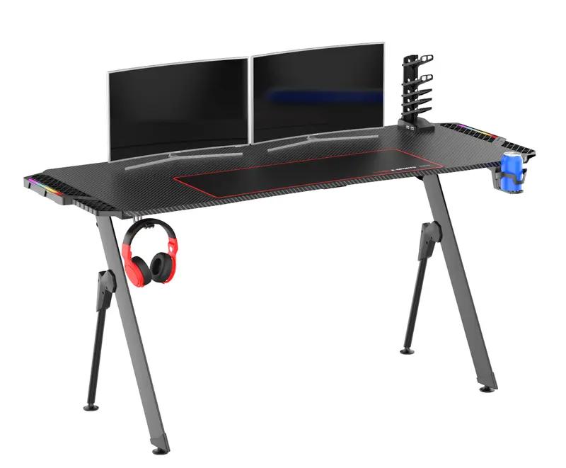 Carbon Fiber Gaming Desk – Ergonomic RGB LED Computer Desk with Dynamic Light Effects (V21460)