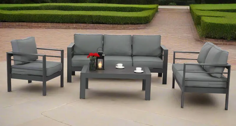 Charcoal Aluminum Outdoor Sofa Set — Modern, All-Weather Patio Furniture Collection