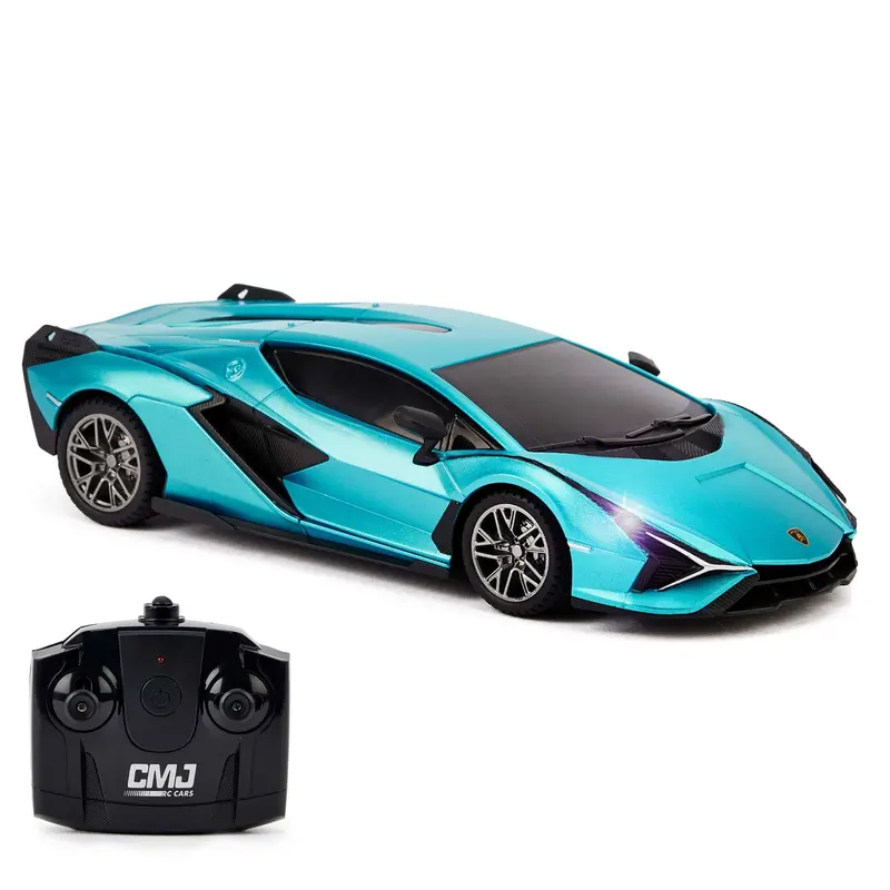 CMJ 1:24 Lamborghini Sian FKP 37 RC Vehicle – Sleek Blue, LED Lighting, 2.4GHz Remote