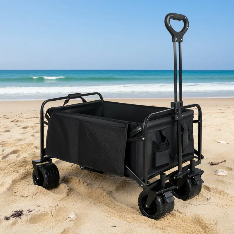 Collapsible Beach Wagon Cart – 500 lb Capacity, 10-Inch All-Terrain Wheels, Telescoping Handle