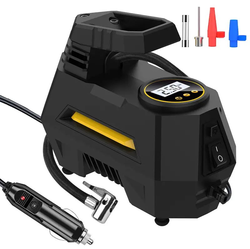 Compact 12V LED Air Compressor for Quick, On-the-Go Tire Inflation