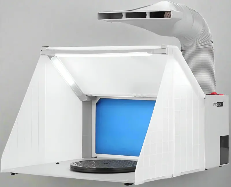 Compact Airbrush Spray Booth with Built-In LED Lighting — Portable Ventilation Solution
