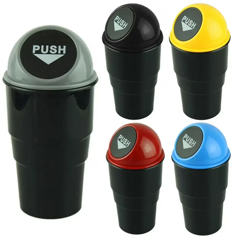Compact Car Trash Can with Cup Holder Mount – Black Mini Auto Bin for Vehicles