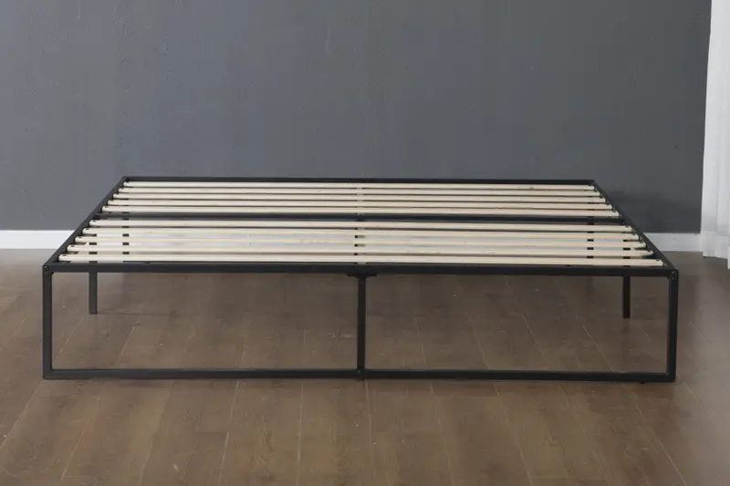 Contemporary 10-Inch Low-Profile Metal Platform Bed Frame with Reinforced Wood Slats — All Standard Sizes