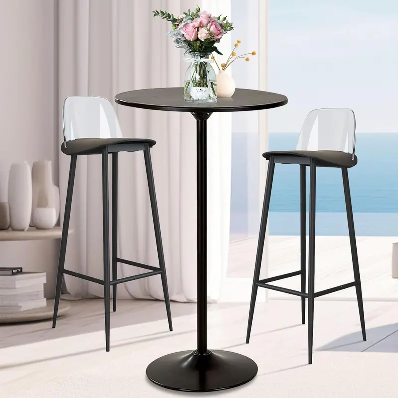 Contemporary Round Bar Table – 23.6-Inch Metal-Base Bistro Table, 39-Inch Height