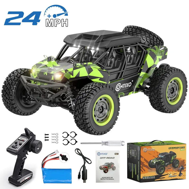 Contixo HC4 Dominator RC Monster Truck – 1:16 Scale All-Terrain 4WD UTV (Green)