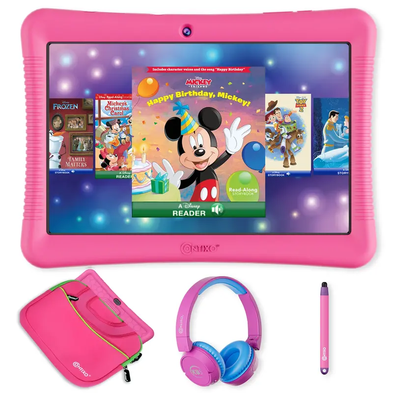 Contixo Pink 10″ Kids Tablet Bundle – Disney-Themed Learning Device with Accessories