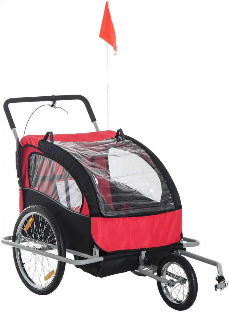 Convertible 2-Child Bike Trailer and Jogging Stroller – Weatherproof Canopy, 5-Point Harness & Underseat Storage (BT0003)
