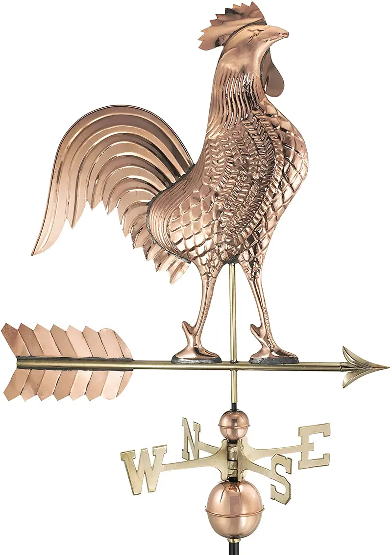 Copper Rooster Weathervane with Roof Mount – Classic 3D Garden Weather Vane (Model WV900)