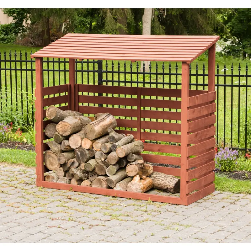 Covered Firewood Storage Shed – Rooftop Log Rack for Drying and Organized Wood Storage, SKU: FS6828