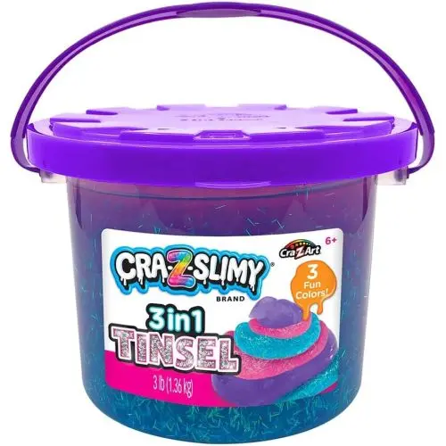 Cra-Z-Slimy Tri-Color Tinsel Slime Bucket – Aqua, Pink, Purple Mix