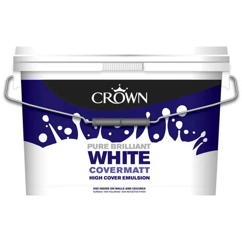 Crown Covermatt Interior Emulsion Paint – Brilliant White, 10-Litre Container