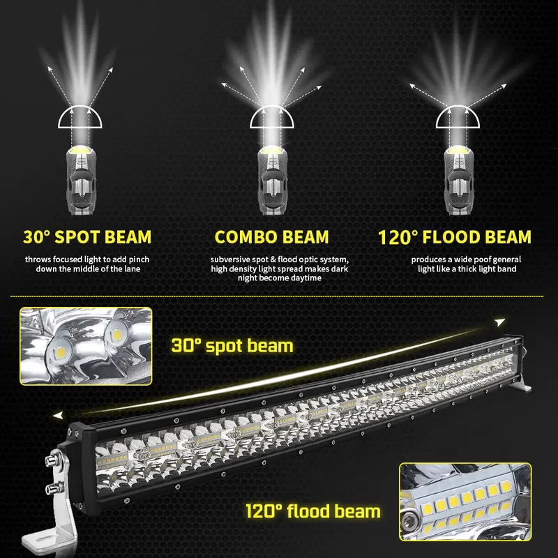Curved Triple-Row LED Light Bar | IP68-Rated, 22–50 Inch Waterproof Off-Road Lighting for Trucks and ATVs