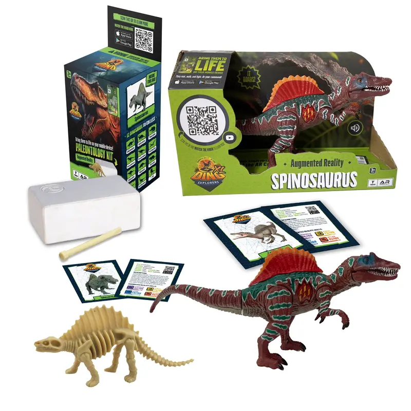 Dino Explorers AR Spinosaurus Figure – 10-Inch Interactive Sound & Brick-Compatible Dino