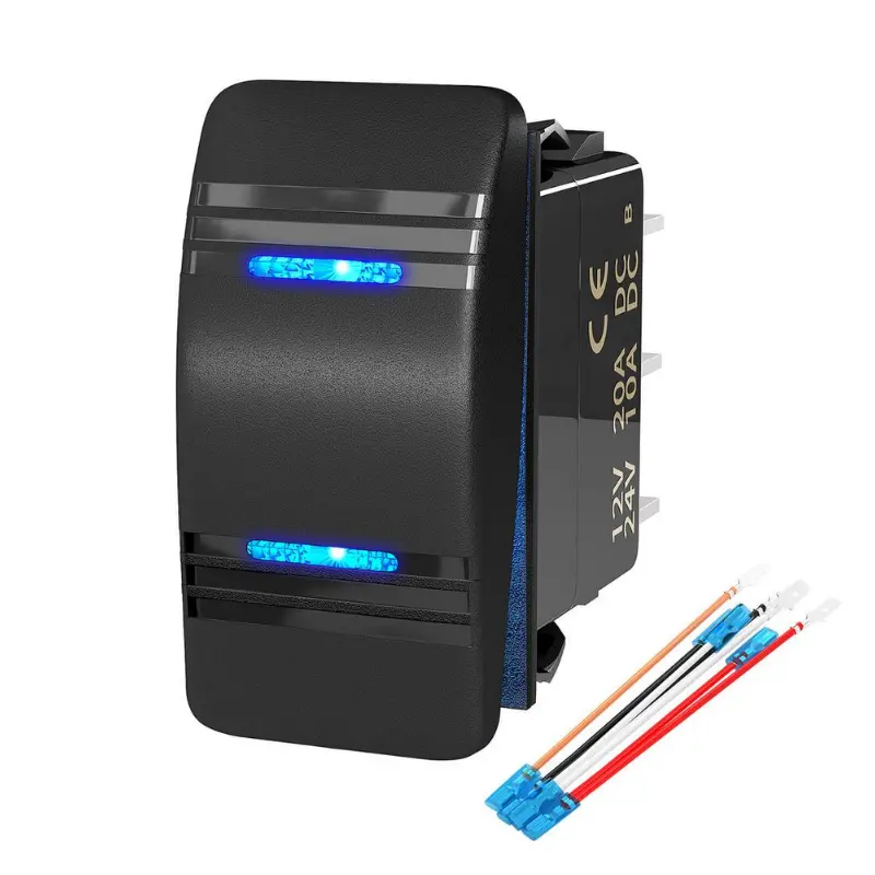 DPDT Rectangular Rocker Switch with Illuminated Blue LED – ON/OFF/ON Function