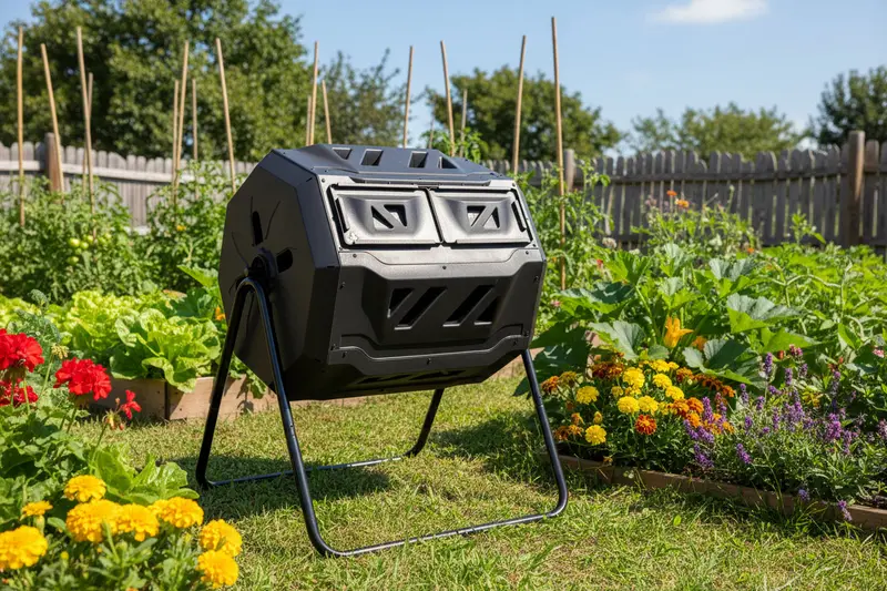 Dual-Chamber 43-Gallon Compost Tumbler – Efficient Outdoor Rotating Composting System (XDB436)