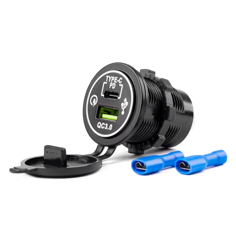 Dual-Port USB and USB-C 12V/24V Vehicle Charger