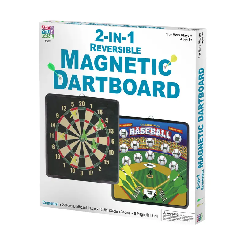 Dual-Sided Magnetic Dartboard with 10 Darts – Reversible Play Surface