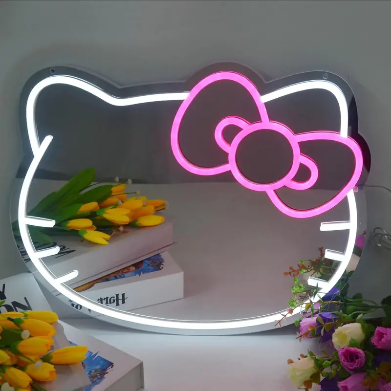 ED Hello Kitty Neon Mirror Wall Sign – USB-Powered LED Decorative Accent for Bedrooms & Parties 🎀💡