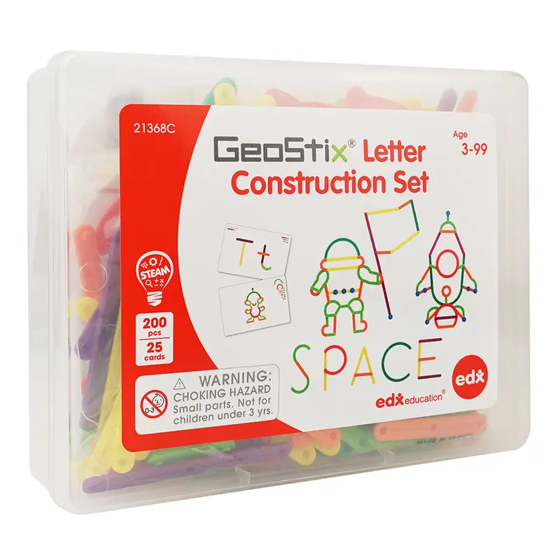 edxeducation GeoStix Letter Building Kit – 200 Flexible Sticks + 50 Guided Activities