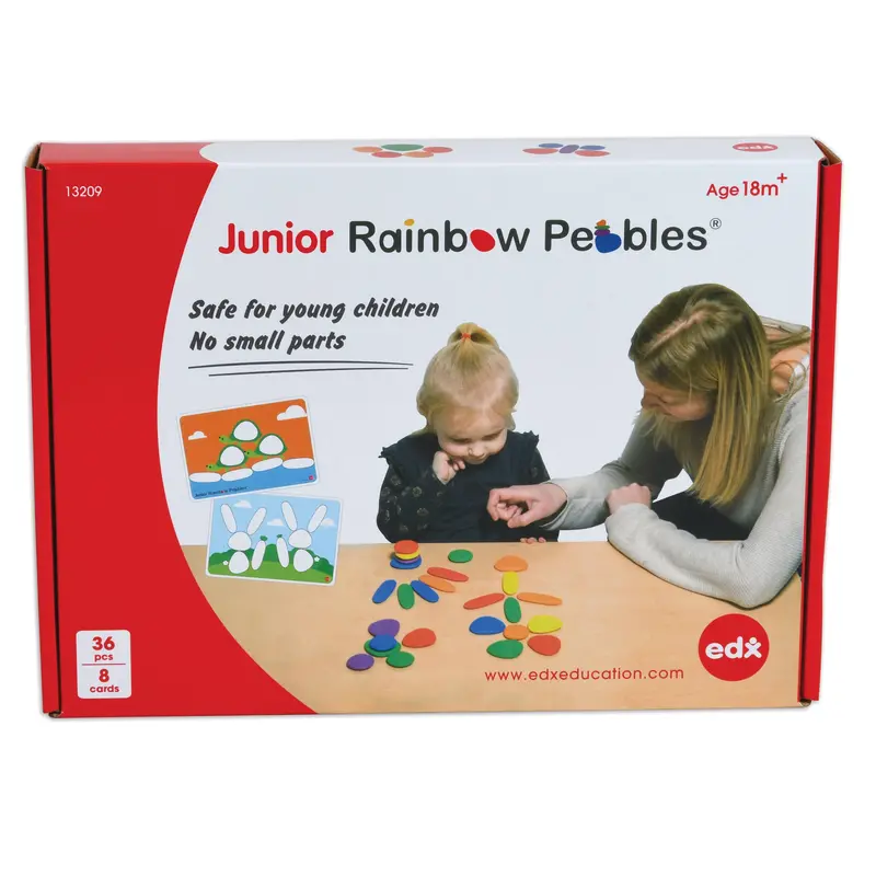 Edxeducation Rainbow Pebbles Junior Set – 36 Vibrant Stones and 16 Age-Appropriate Activities (18+ Months)