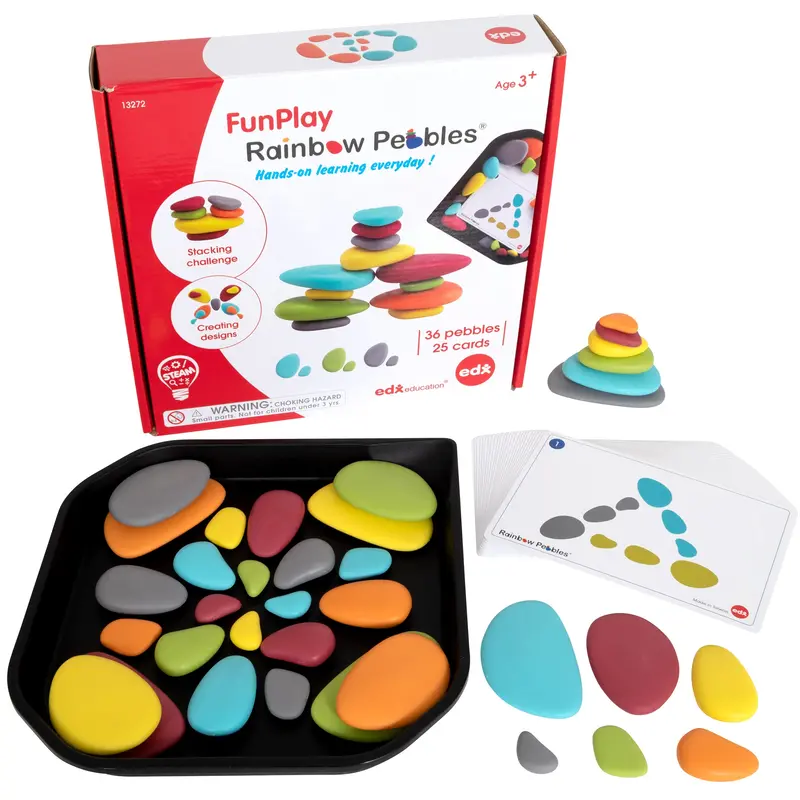 Edxeducation Rainbow Pebbles Math & Building Set – 36 Count with Tray and 50 Lesson Ideas