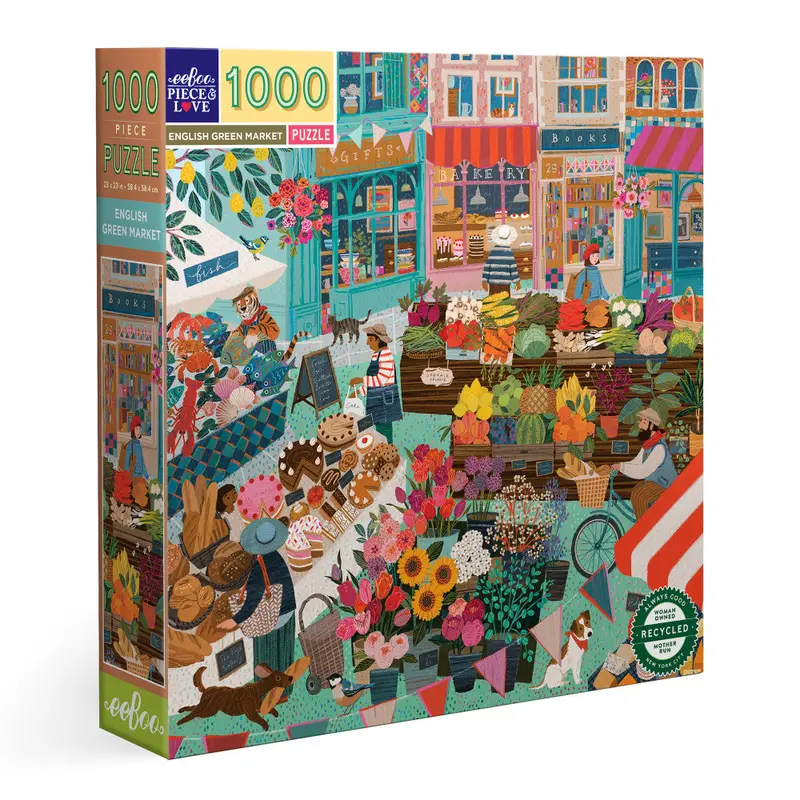 eeBoo Piece & Love: English Green Market – 1000-Piece Illustrated Jigsaw Puzzle