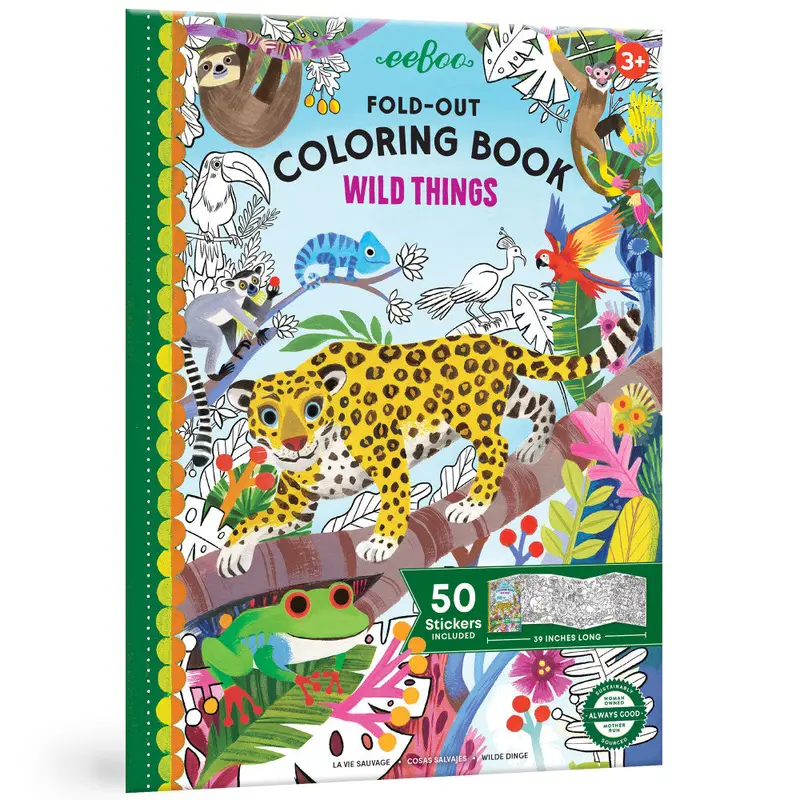 eeBoo Wild Things Coloring Mural Book – Fold-Out Poster with 50 Metallic Stickers
