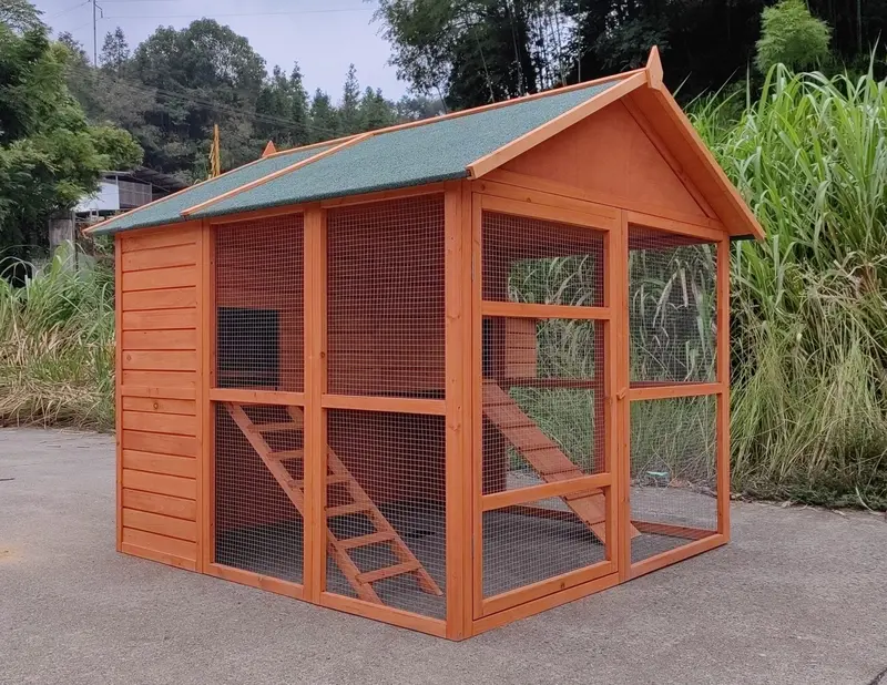 Eight-Bird Wooden Chicken Coop – Outdoor Hen Shelter with Integrated Nesting Area (Model MSHC004)