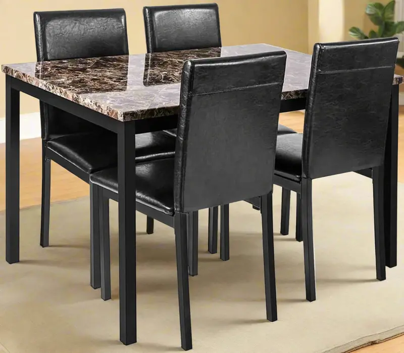 Elegant 5-Piece Faux Marble Dining Set – Upholstered Chairs and Glossy Table for Compact Spaces