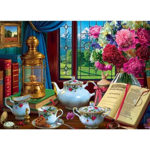 Elegant Rose Tea Service Jigsaw Puzzle – 1000-Piece Botanical Still Life