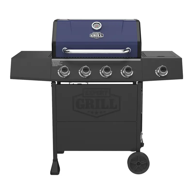Expert Grill 4-Burner Propane Grill – Features Side Burner, Warming Rack & Rolling Cart Base