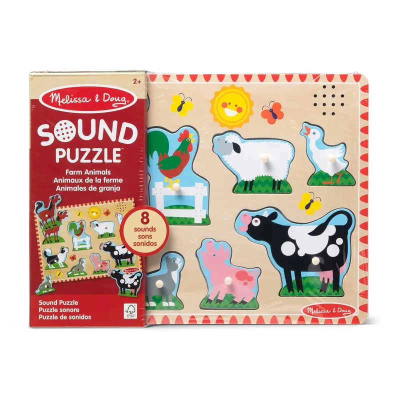 Farm Animals Sound Puzzle – 8-Piece Wooden Animal Sounds Learning Toy