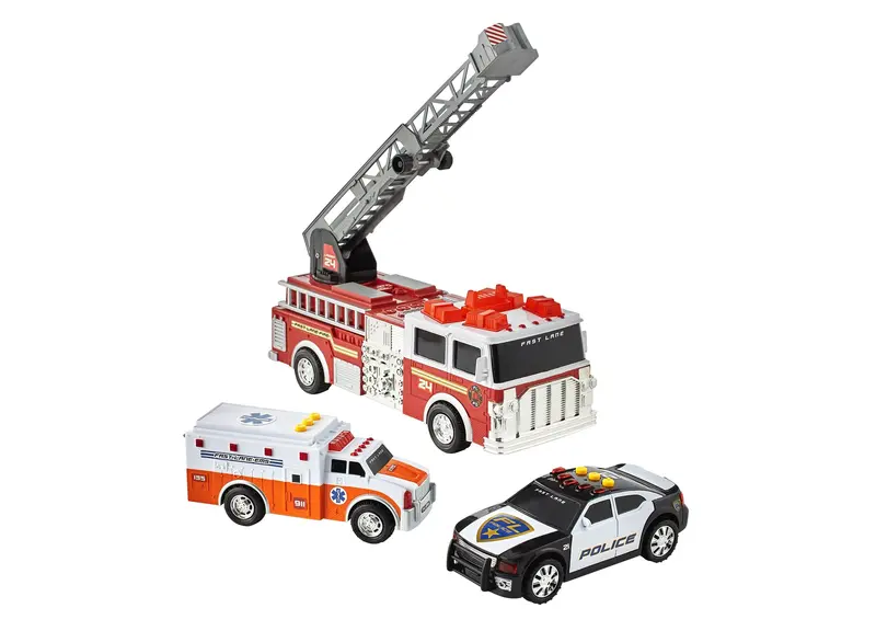 Fast Lane L.S. Emergency Vehicle Set – 3-Pack Rescue Toy Collection