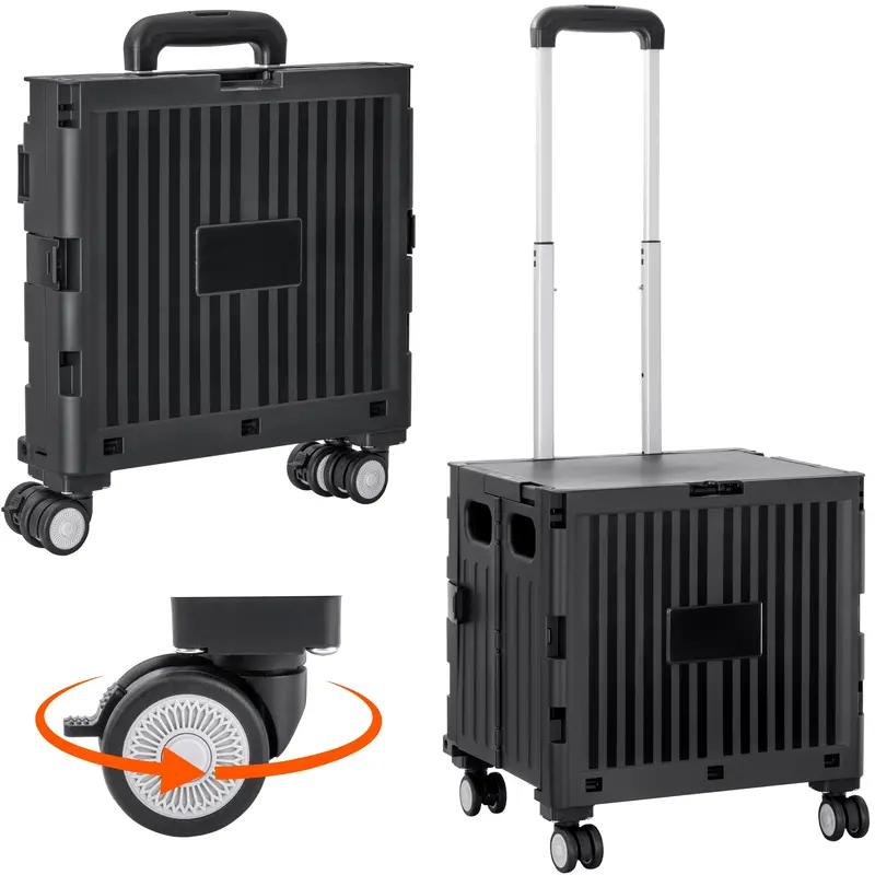 Foldable 45L Rolling Shopping Cart – Compact Lid-Covered Storage Trolley with 360° Swivel Wheels