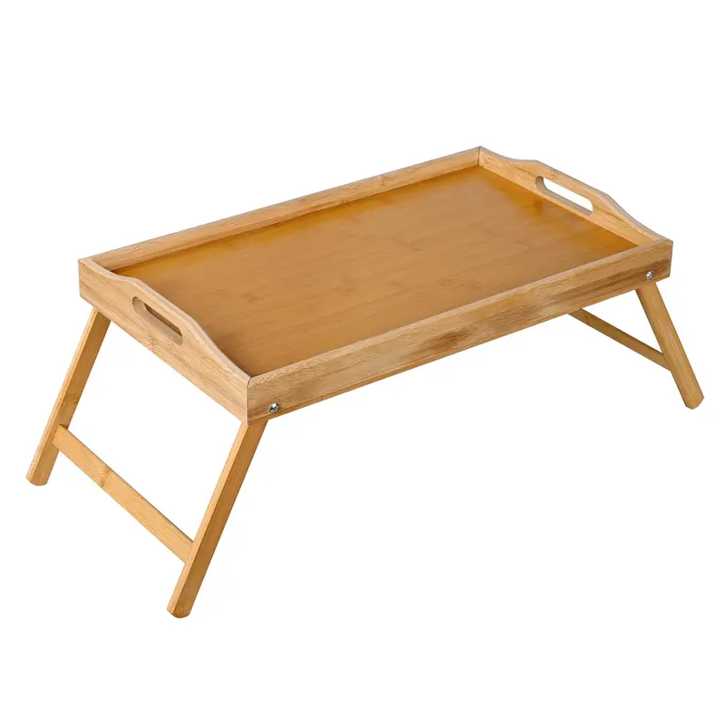 Foldable Bamboo Bed Tray Table with Adjustable Legs – 23.6 x 11.8 Inch Serving Surface