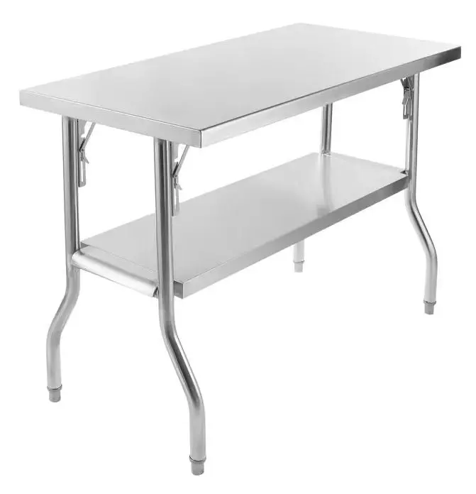 Foldable Stainless Steel Food Prep Table – Dual-Tier, Heavy-Duty Outdoor and Commercial Kitchen Workstation