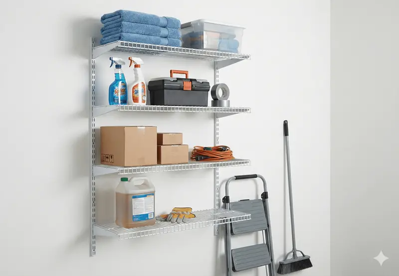 Four-Tier Wall-Mounted Metal Shelf Unit – DIY Closet & Garage Storage System (Model CSA4S)