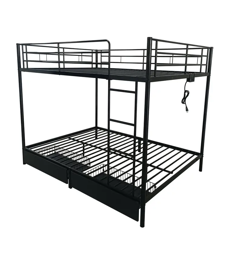 Full-Size Metal Bunk Bed – Heavy-Duty Frame with Built-in USB Charging Ports K4025