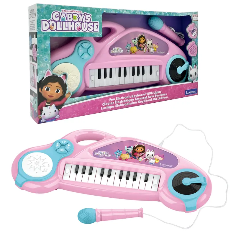 Gabby’s Dollhouse Pink Electronic Piano Keyboard Featuring Built-in Microphone
