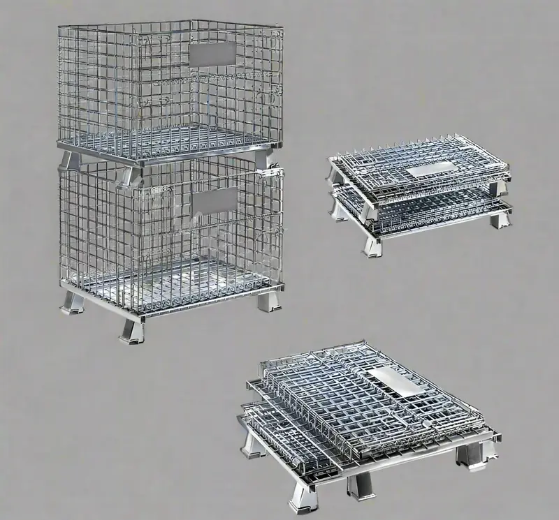 Galvanized Metal Folding Storage Cage – Stackable, Durable Wire Mesh Unit