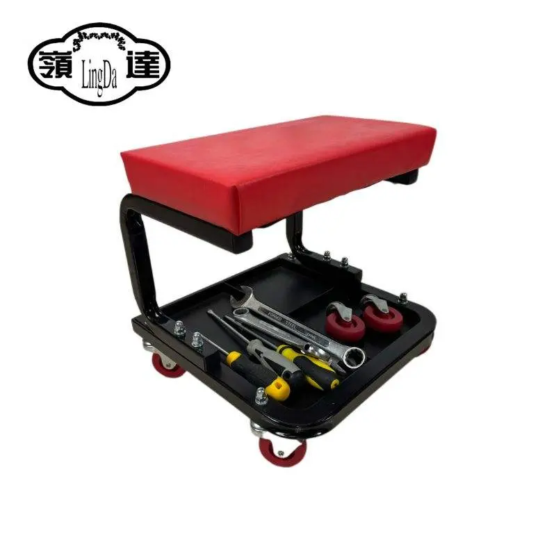 Garage Rolling Seat with Integrated Under-Tray Storage Compartment