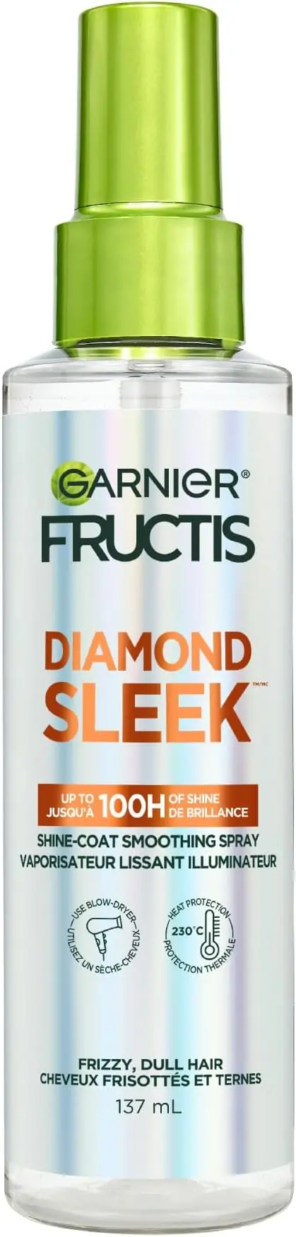 Garnier Fructis Diamond Sleek Smoothing Heat Protectant Spray – 150mL Anti-Frizz Hair Defense