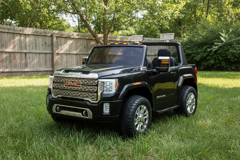 GMC Denali 12V Two-Seater Electric Ride-On Car for Children – Leather Upholstery, EVA Wheels, and Parental Remote (RIDE368BK)