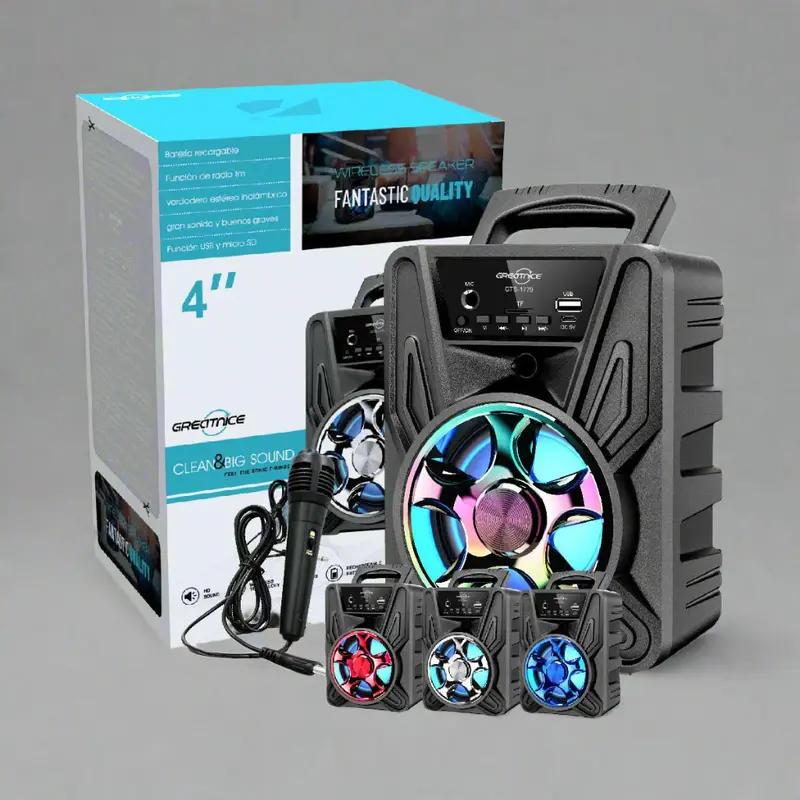 GTS1779 Portable Bluetooth Speaker – LED Light Show, Built-in Mic, Rechargeable Battery & Carry Handle (SKU: GTS1779)